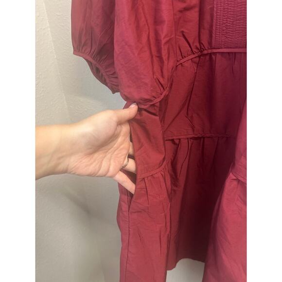 NWT Madewell Puff-Sleeve Mini Dress Poplin Fall Photos Tiered 100% cotton pocket - Picture 5 of 10